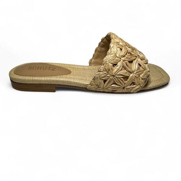 Schutz Women's Ayla Flat Straw Sandal Sz 6.5 B Nude NEW IN BOX - Picture 7 of 10